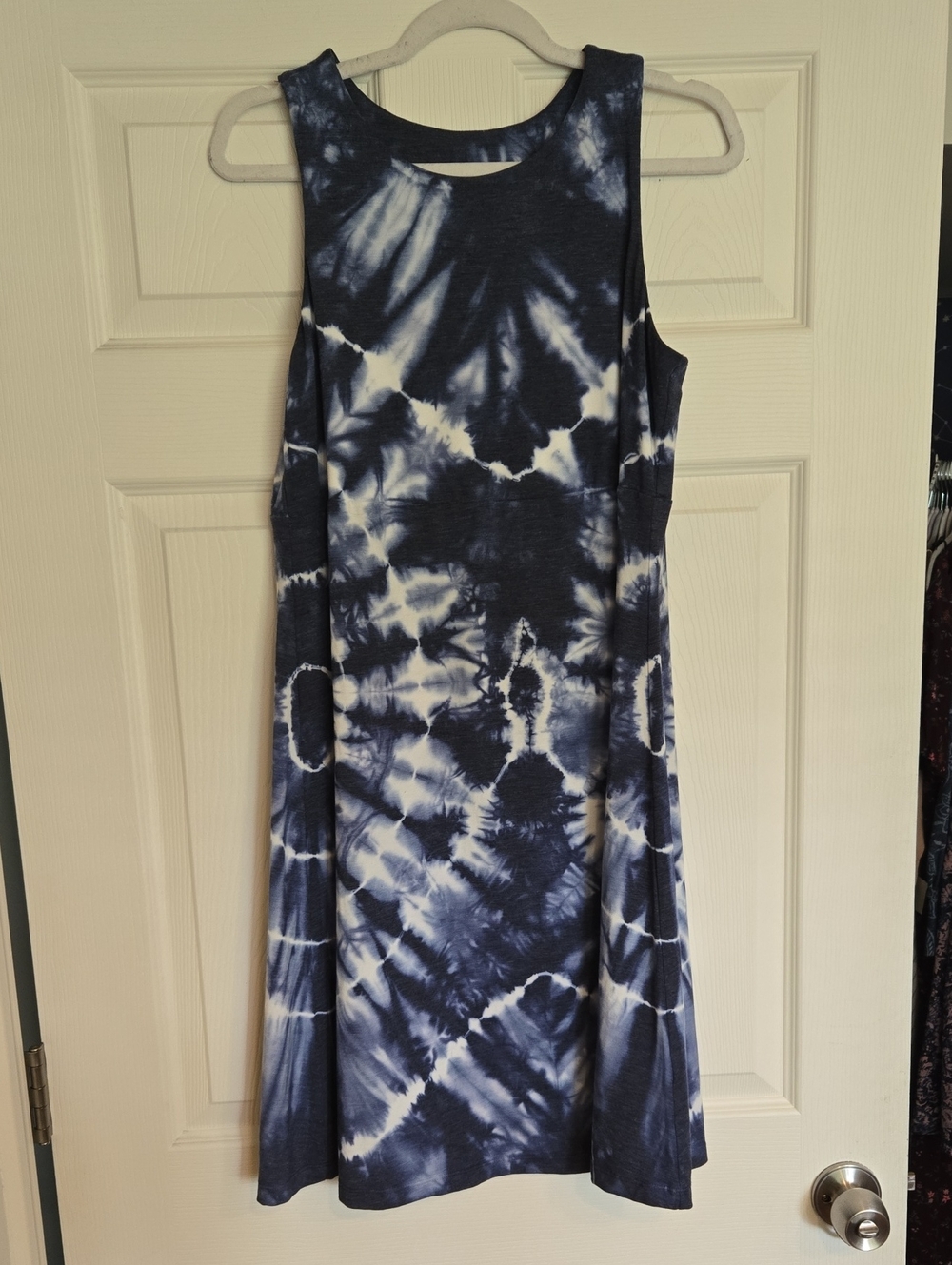 Sleeveless Tie-Dye Navy and White Dress